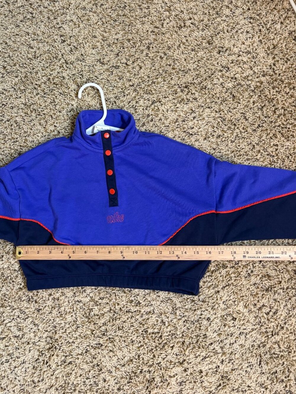 Nike Cropped Half-Snap Sweat Shirt Purple Navy Colorblock Size M - Picture 5 of 8